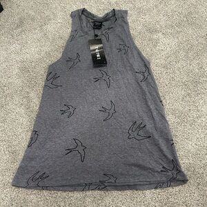 Terez Gray Bird Print Sleeveless Top